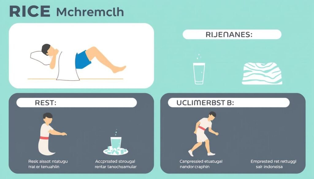 Ilustrasi metode RICE untuk penanganan cedera olahraga