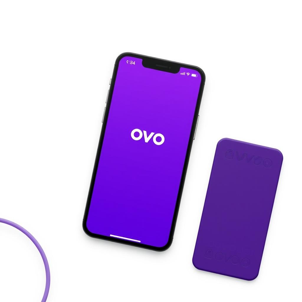 Logo dan tampilan aplikasi OVO sebagai platform pembayaran online terpercaya Logo dan tampilan aplikasi OVO sebagai platform pembayaran online terpercaya