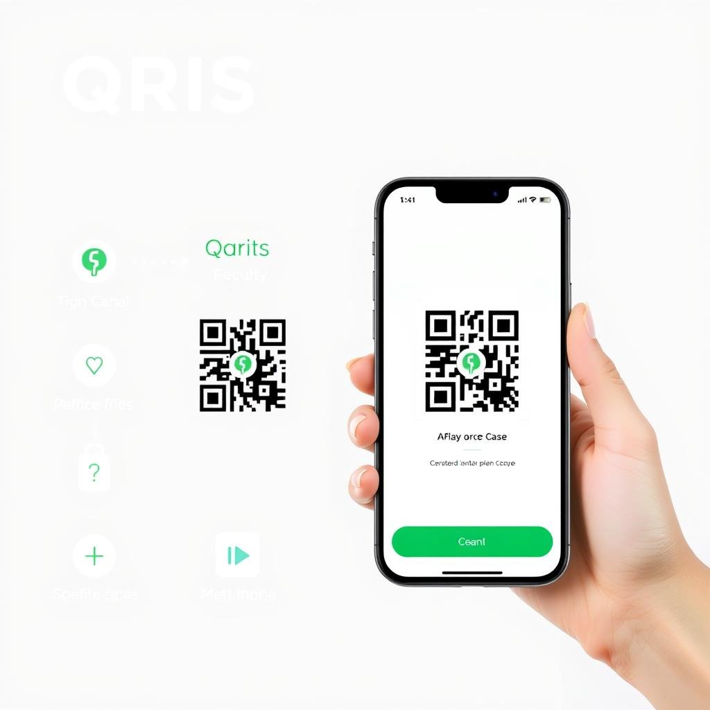 Logo dan tampilan aplikasi QRIS sebagai platform pembayaran online terpercaya Logo dan tampilan aplikasi QRIS sebagai platform pembayaran online terpercaya